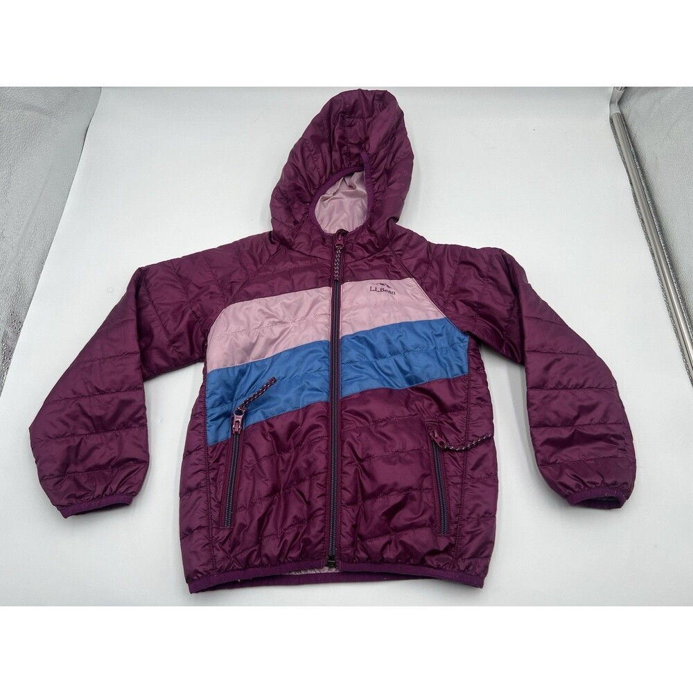 L.L. Bean Kids PrimaLoft Packaway Hooded Jacket Colorblock Purple Pink Size S 4